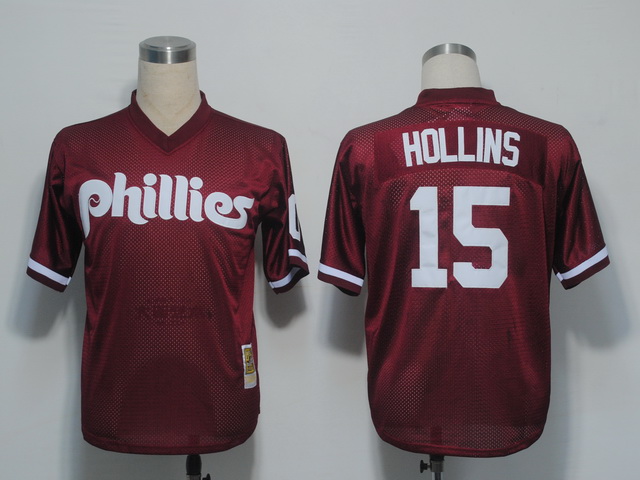 Mitchell and Ness 1991 Phillies #15 Dave Hollins Red Stitched MLB Jersey